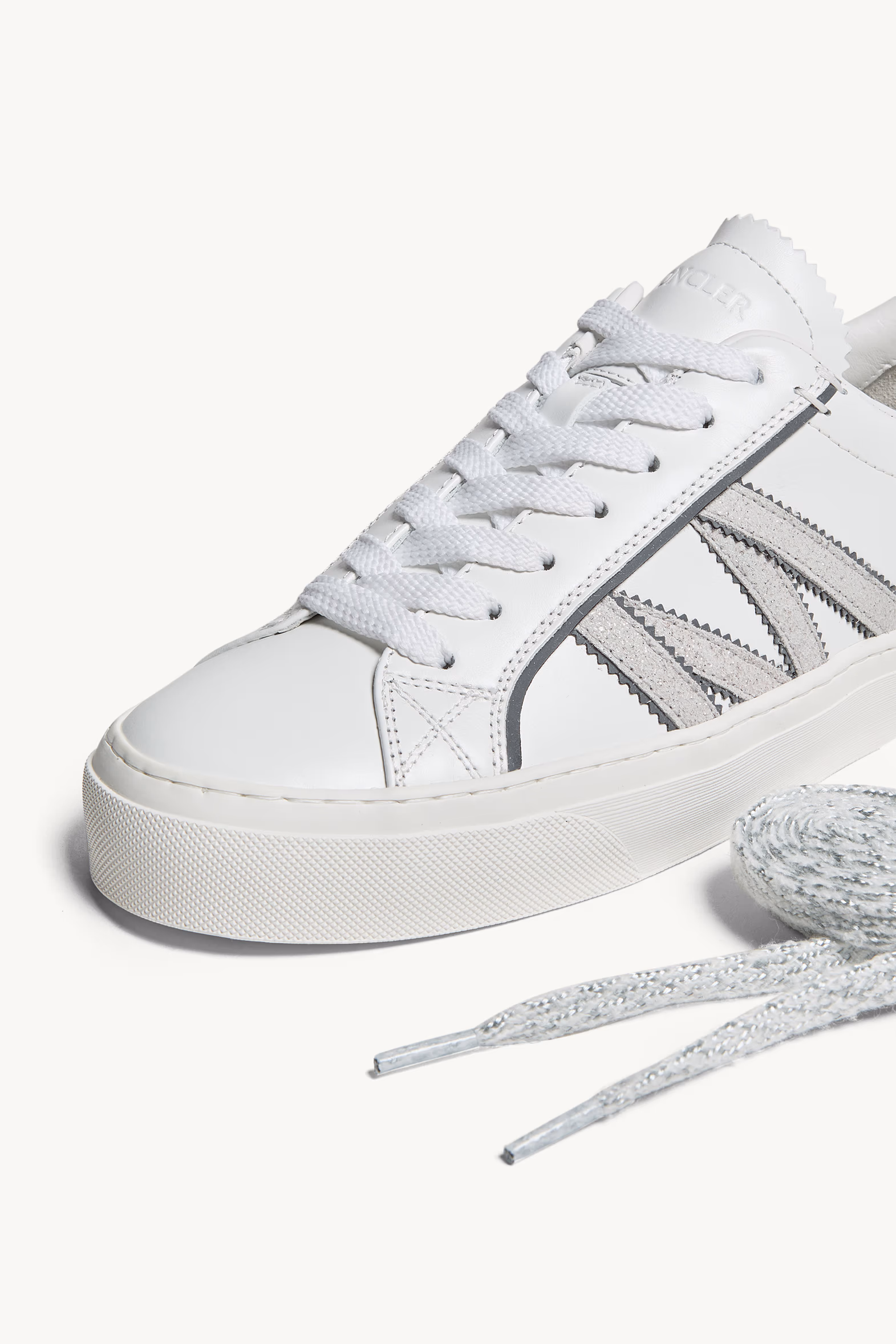 Monaco2 Leather & Glitter Sneakers Women White Moncler 8